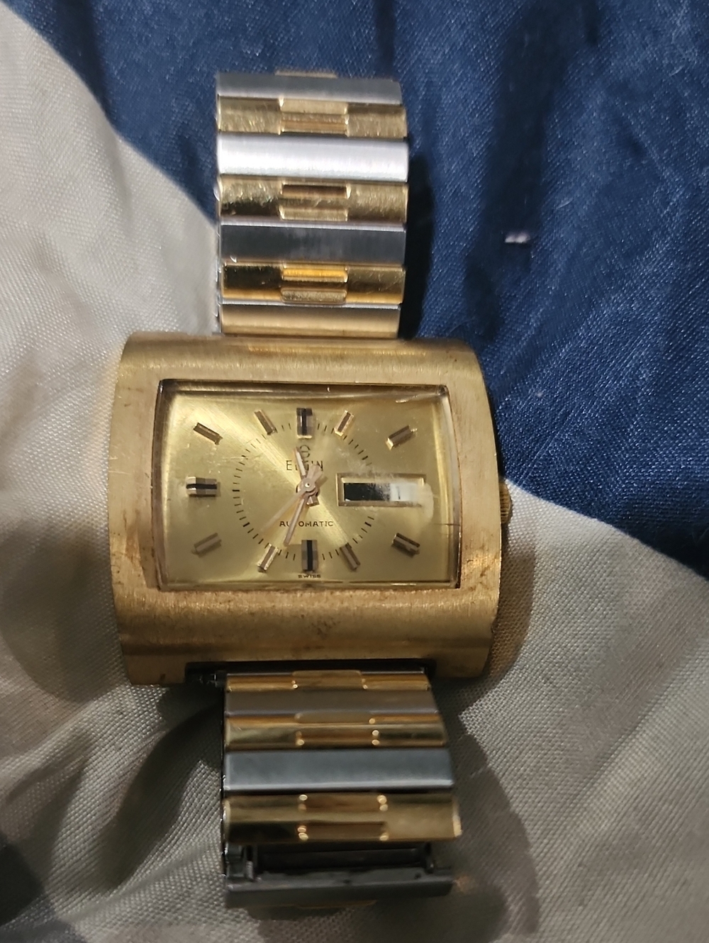 Men's Two-Tone Gold Watch with Rectangular Dial